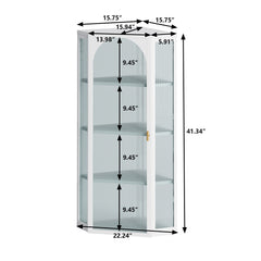 Glass Door Wall Mounted Corner Cabinet with Featuring Four-tier Storage  White