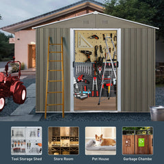 8ft x 6ft Outdoor Metal Storage Shed with Window Grey(W540S00016)