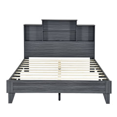 Queen Size Storage Platform Bed Frame with 4 Open Storage Shelves and USB Charging Design Gray