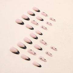 Sweet cool black French flash gold powder almond nails European and American fake nails removable nail pieces