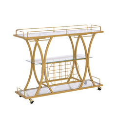 Golden Bar Cart with Wine Rack Tempered Glass Metal Frame Wine Storage