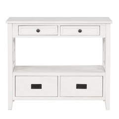 36'' Farmhouse Pine Wood Console Table Entry Sofa Table with 4 Drawers & 1 Storage Shelf (Antique White)