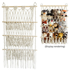 Simple decoration of shelves for children's rooms book ornaments wooden sticks 3-layer plush Bohemian toy storage net bag