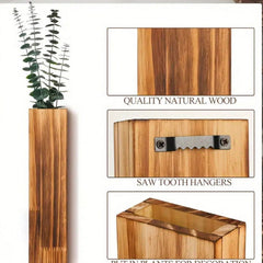 Wooden wall vase dried flower decoration green plant container pine wood wall hanging vase