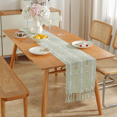 Hand - woven cotton and linen table flag with hollow tassels, suitable for household and rural dining tables
