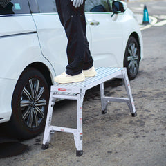 Aluminum Work Platform Large Size Step Stool Folding Portable Work Bench 40" Width Telescopic Feet 22" -27.5" Height Adjustable