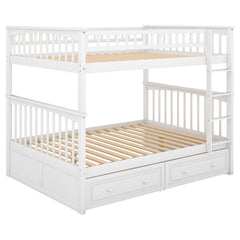 Full over Full Bunk Bed with Drawers  Convertible Beds  White