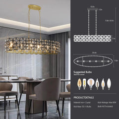 Modern Champagne Gold Oval Crystal ceiling chandelier Luxury Home Decor Light Fixture