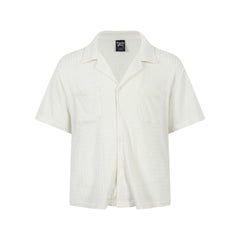 Texture sensation lapel short sleeved shirt for men simple solid color Cuban collar shirt
