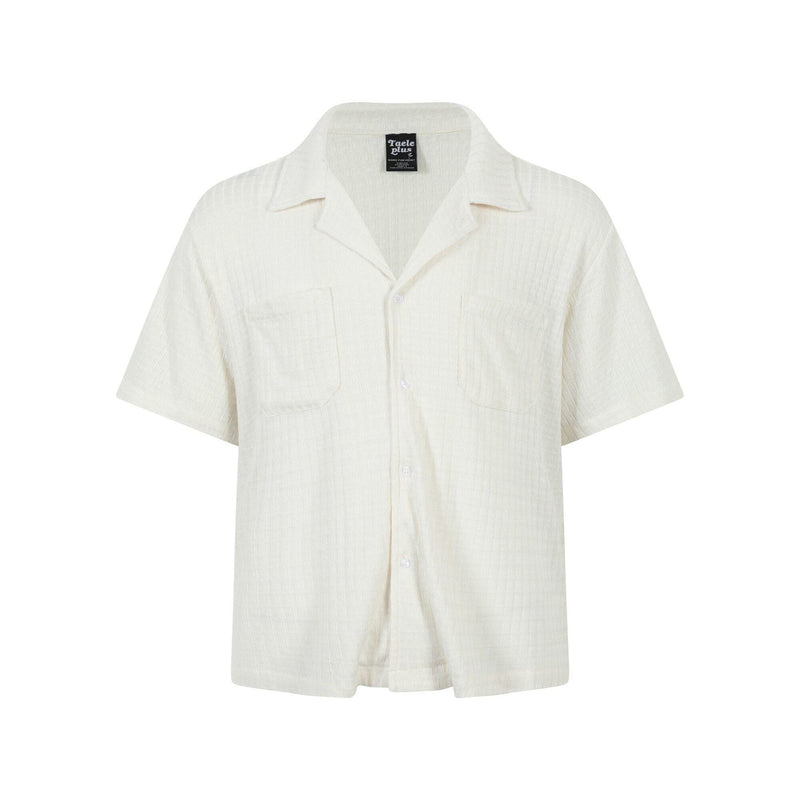 Texture sensation lapel short sleeved shirt for men simple solid color Cuban collar shirt