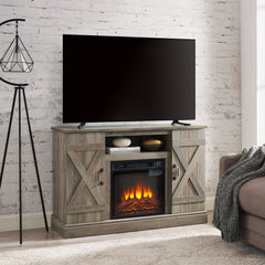 Farmhouse Classic Media TV Stand Antique Entertainment Console with 18" Electric Fireplace Insert for TV up to 50" with Open