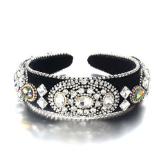 Fashionable Baroque Retro Inlaid Colored Water Diamond Sponge Head Hoop
