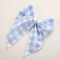 Children's Headwear Girl Plaid Cotton Embroidery Bow Hairpin Big Swallowtail Hairpin