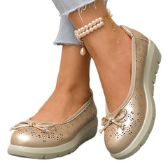 Hollow out ultra light bow soft sole thick sole plus size women's shoes