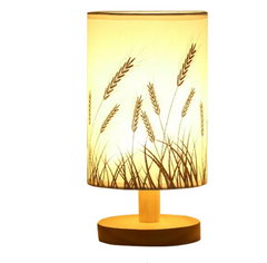 Linen Table Lamp LED Linen Night Lamp w/Warm White Light Linen Nightstand Lamp USB Powered Wooden Beside Lamp