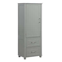 Tall Bathroom Storage Cabinet, Freestanding Storage Cabinet with Two Drawers and Adjustable Shelf, MDF Board , Grey