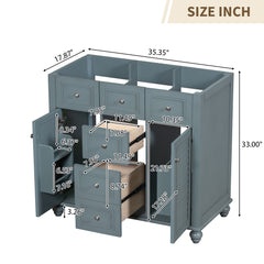 36 "No sink, with 2 drawers and soft closing door, independent makeup rack, bathroom cabinet, blue (excluding sink)