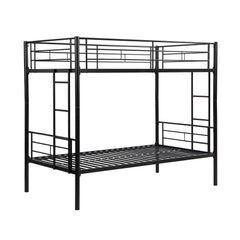 Double decker bed, size above twin bed, with 2 ladders and full-length guardrail, metal, storage space, black