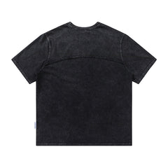 Spliced Raw Edge Short Sleeve T-Shirt Unique Design Hip Hop Men's Washed Vintage Casual Tee