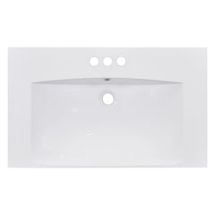 30" Single Bathroom Basin Sink, Vanity Top Only, 3-Faucet Holes, Resin