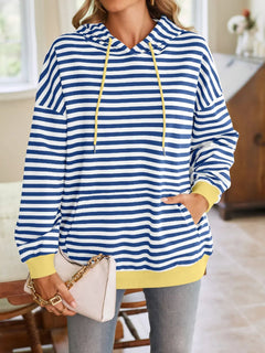 Loose casual striped hooded sweatshirt