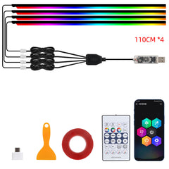 10 in 1 Car LED Acrylic Light Strip RGB Symphony Auto Interior Strip Lights Remote/APP Control Decorative Atmosphere Lamp
