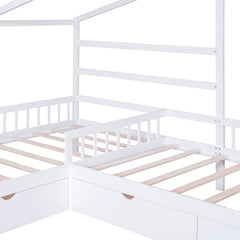 Twin Size House Platform Bed with Three Storage Drawers White