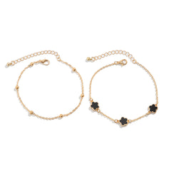 Double layer lucky five petal flower five leaf grass foot chain suit design sense flower shaped chain