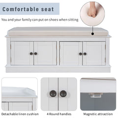 TREXM storage table with 4 adjustable doors and shelves, detachable padded shoe stand (white)