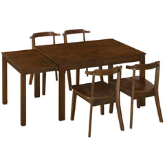 TOPMAX 65 "5-piece set with wheels and expandable dining table set 17.7" pull-out side table and small dining chair Brown