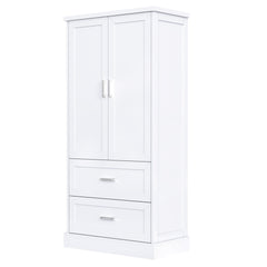 Tall Bathroom Storage Cabinet, Cabinet with Two Doors and Drawers, Adjustable Shelf, MDF Board, White