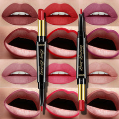 QIBEST Double-Ended Lipstick Pen Moisturizing Matte Matte Lipstick + Lip Liner Rotating Lip Liner