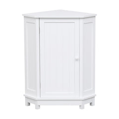 White Bathroom Cabinet Triangle Corner Storage Cabinet with Adjustable Shelf Modern Style MDF Board