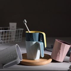 Creative Simple Mouthwash Cup INS Striped Non-Slip Water Cup Double-Layer Plastic Handle Thread Couple Mouthwash Toothbrush Cup