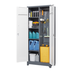 Metal storage cabinets, lockable cleaning tool cabinets, high broom tool organizers, and large storage cabinets in storage store
