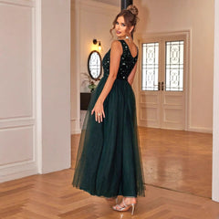 ElegantStyle Sexy Sleeveless Women's Shiny Mesh Splicing Swing Dress