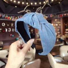 New Fashion Denim Hairband Wide Side Headband Center Knot Headwear Soft Turban Hair Accessories