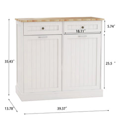 Two Drawers and Two-Compartment Tilt-Out Trash Cabinet Kitchen Trash Cabinet-White