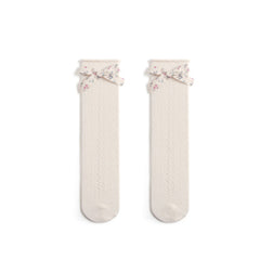 Hollow Mesh Floral Bow Princess Socks Combed Cotton Girls Stockings