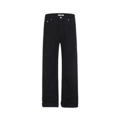 Loose Denim Pants Men's Street Trend Loose Straight Leg Trousers Pure Color Floor-Length Wide-Leg Long Pants
