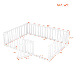 Queen Size Wood Floor Bed Frame with Fence and Door White(OLD SKU:WF289663AAK)