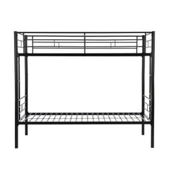 Double decker bed, size above twin bed, with 2 ladders and full-length guardrail, metal, storage space, black