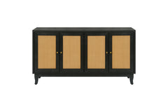 Handcrafted Premium Grain Panels Rattan Sideboard Buffer Cabinet Accent Storage Cabinet With 4 Rattan Doors BLACK