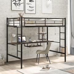 Loft Bed with Desk and Shelf   Space Saving Design Full Black