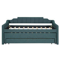 Twin Size Upholstered Daybed with Trundle and Three Drawers,Green