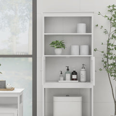 Over The Toilet Rack 2 -Tier Toilet Bathroom Spacesaver Storage Shelf with 2 Doors Wood Storage Organizer Cabinet
