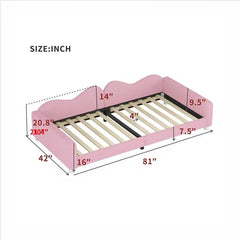 Twin size Upholstered Daybed, Sherpa Fabric Sofabed with Cloud-Shaped Backrest, No Box-spring Needed, Pink