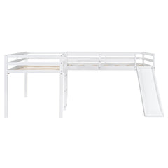 L-Shaped Twin Size Loft Bed with Ladder and Slide, White