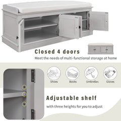 TREXM storage table with 4 doors and adjustable shelves and detachable cushioned shoe stand(Gray Wash)