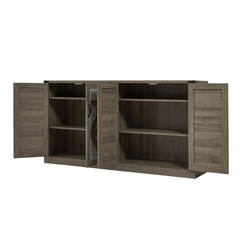 65-Inch Slate Gray Faux Rattan Sideboard with Barn Doors Rustic Sideboard, 4-Door Storage for Living Room, Entryway, Bedroom